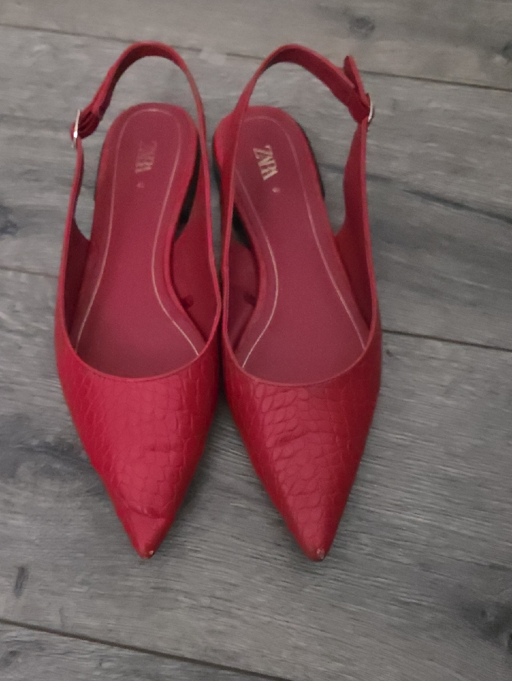 Zara Red Textured Pointed Slingback Flats